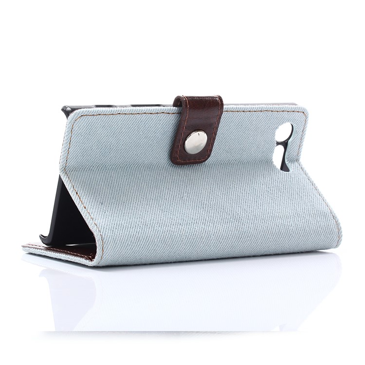 Jeans Cloth Leather Wallet Case for Sony Xperia X Compact - Baby Blue-4