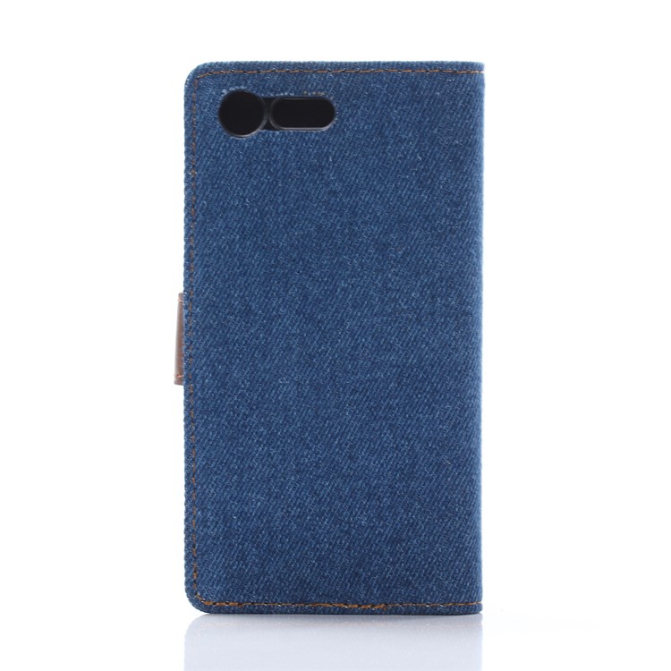 Cubierta De La Cartera De Cuero De Paño De Jeans Para Sony Xperia X Compacto - Azul Oscuro-2