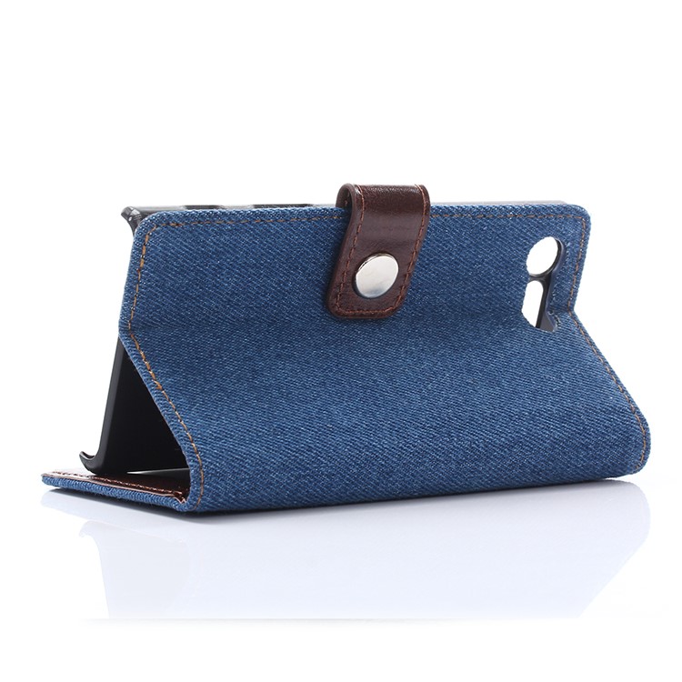Cubierta De La Cartera De Cuero De Paño De Jeans Para Sony Xperia X Compacto - Azul Oscuro-3