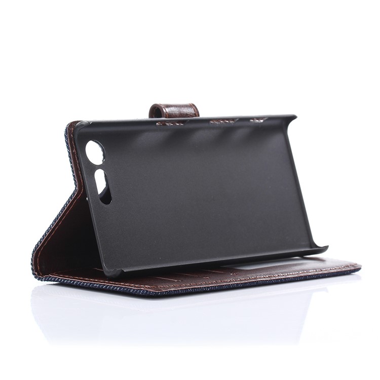 Cubierta De La Cartera De Cuero De Paño De Jeans Para Sony Xperia X Compacto - Azul Oscuro-4