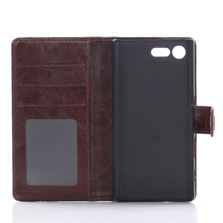 Cubierta De La Cartera De Cuero De Paño De Jeans Para Sony Xperia X Compacto - Azul Oscuro-5