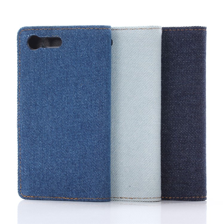 Cubierta De La Cartera De Cuero De Paño De Jeans Para Sony Xperia X Compacto - Azul Oscuro-7