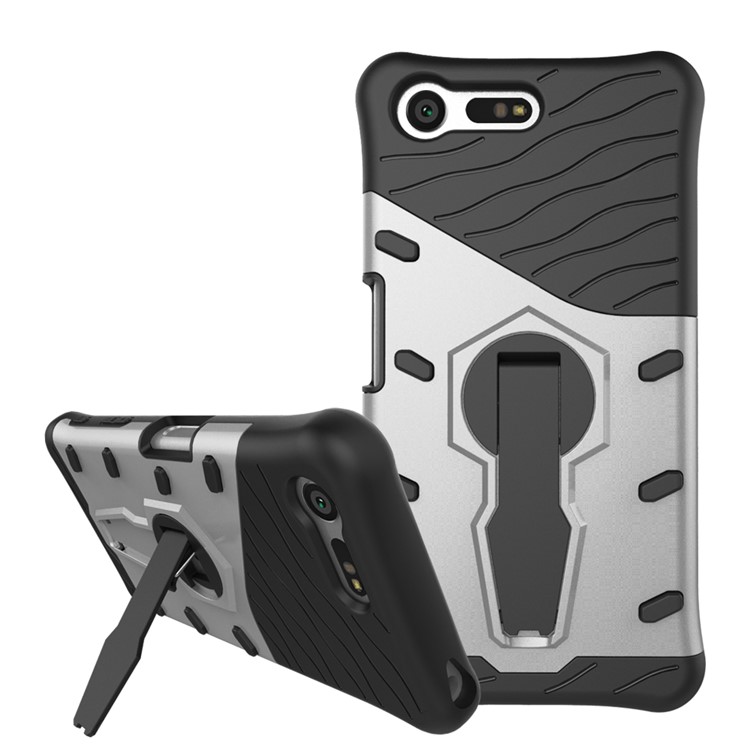 Armor PC + TPU Hybrid Kickstand Case for Sony Xperia X Compact - Silver-1
