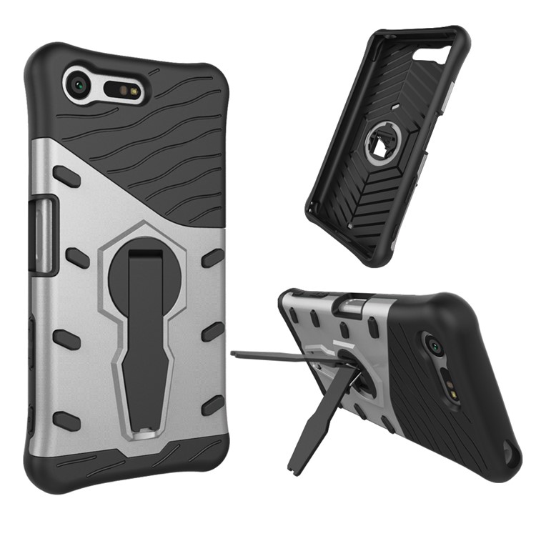 Armor PC + TPU Hybrid Kickstand Case for Sony Xperia X Compact - Silver-2