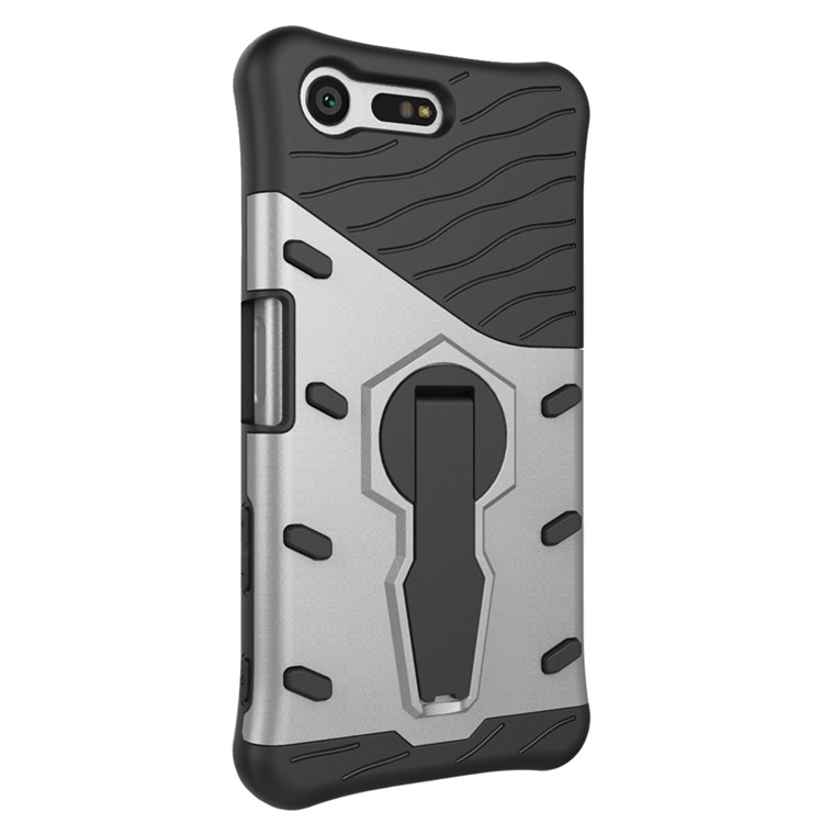 Armor PC + TPU Hybrid Kickstand Case for Sony Xperia X Compact - Silver-4
