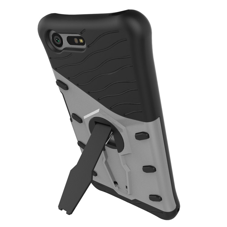 Armor PC + TPU Hybrid Kickstand Case for Sony Xperia X Compact - Silver-5