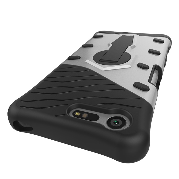Armor PC + TPU Hybrid Kickstand Case for Sony Xperia X Compact - Silver-8