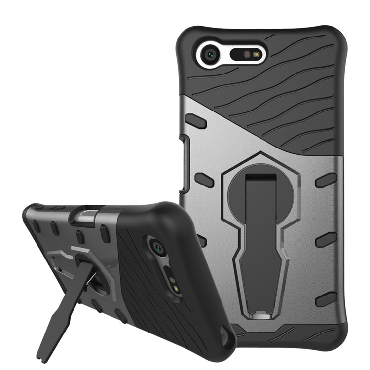Armor PC + TPU Hybrid Kickstand Cover for Sony Xperia X Compact - Grey-1