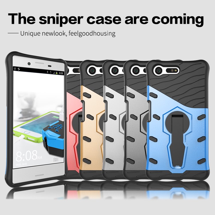 Armor PC + TPU Hybrid Kickstand Cover for Sony Xperia X Compact - Grey-12