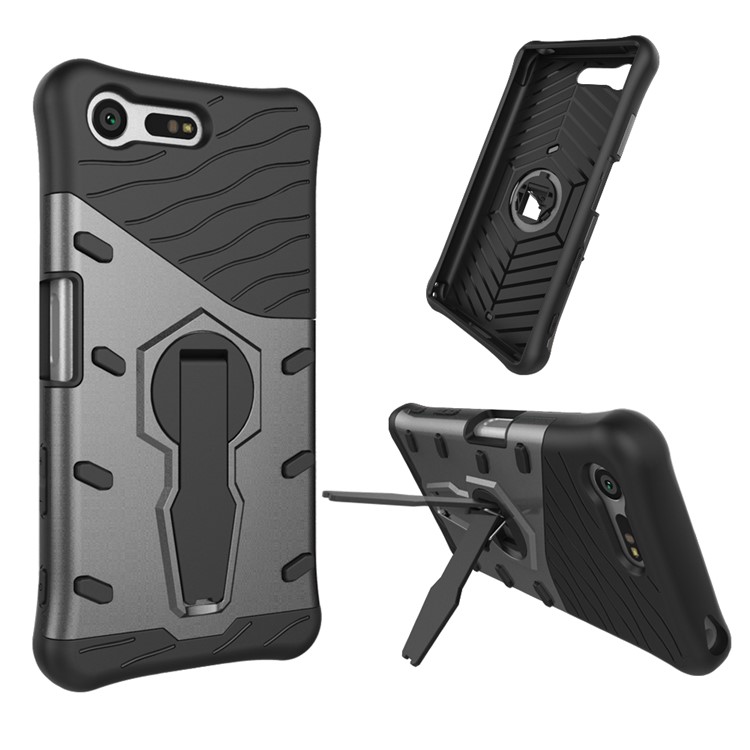 Armor PC + TPU Hybrid Kickstand Cover for Sony Xperia X Compact - Grey-2