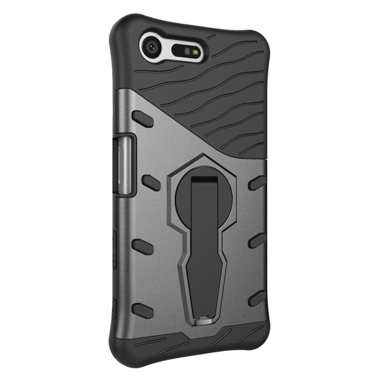 Armor PC + TPU Hybrid Kickstand Cover for Sony Xperia X Compact - Grey-4