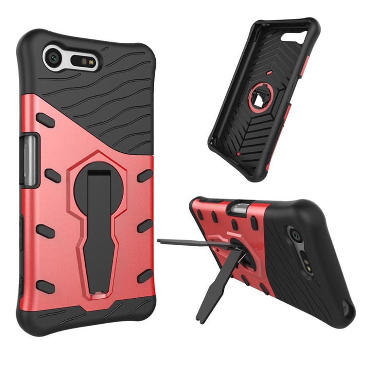 Armor PC + TPU Combo Case with Kickstand for Sony Xperia X Compact - Red-2