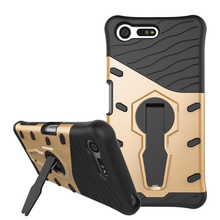 Armor Hybrid PC TPU Kickstand Teléfono Estuche para Sony Xperia X Compact - Oro-1