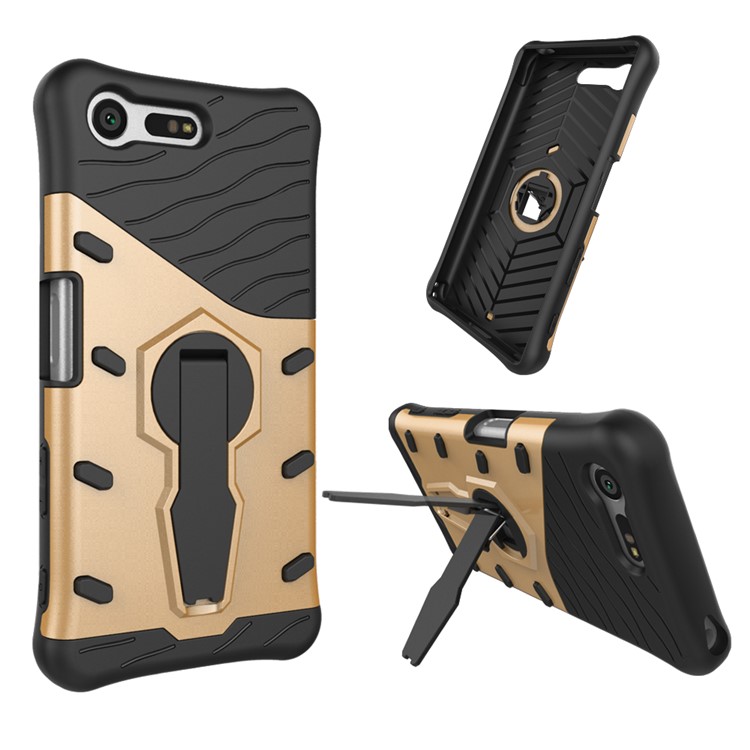 Armor Hybrid PC TPU Kickstand Teléfono Estuche para Sony Xperia X Compact - Oro-2