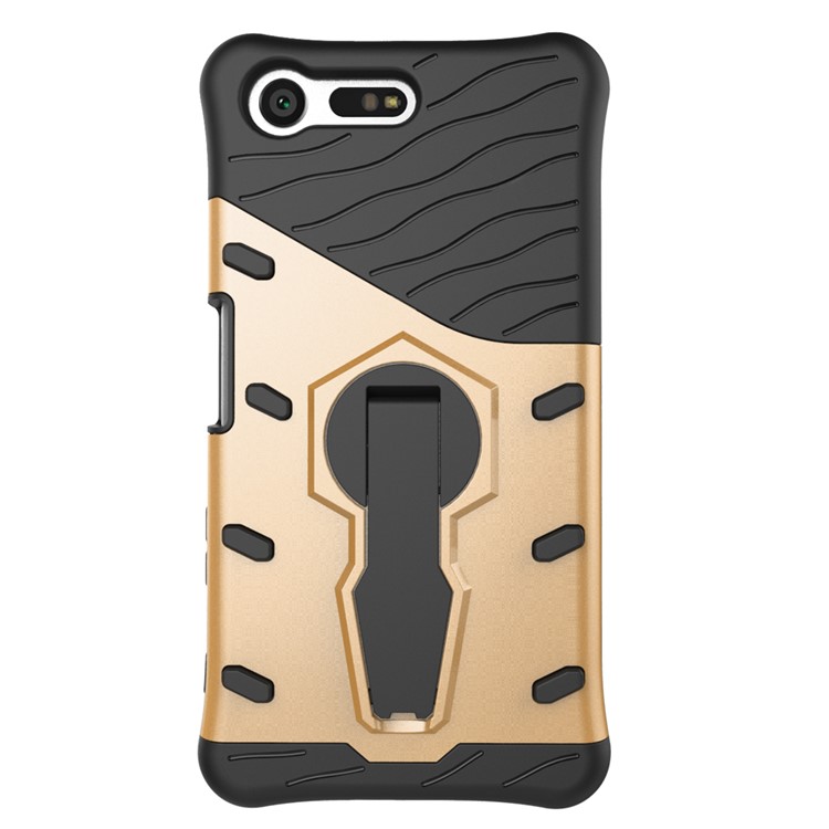 Armor Hybrid PC TPU Kickstand Teléfono Estuche para Sony Xperia X Compact - Oro-3