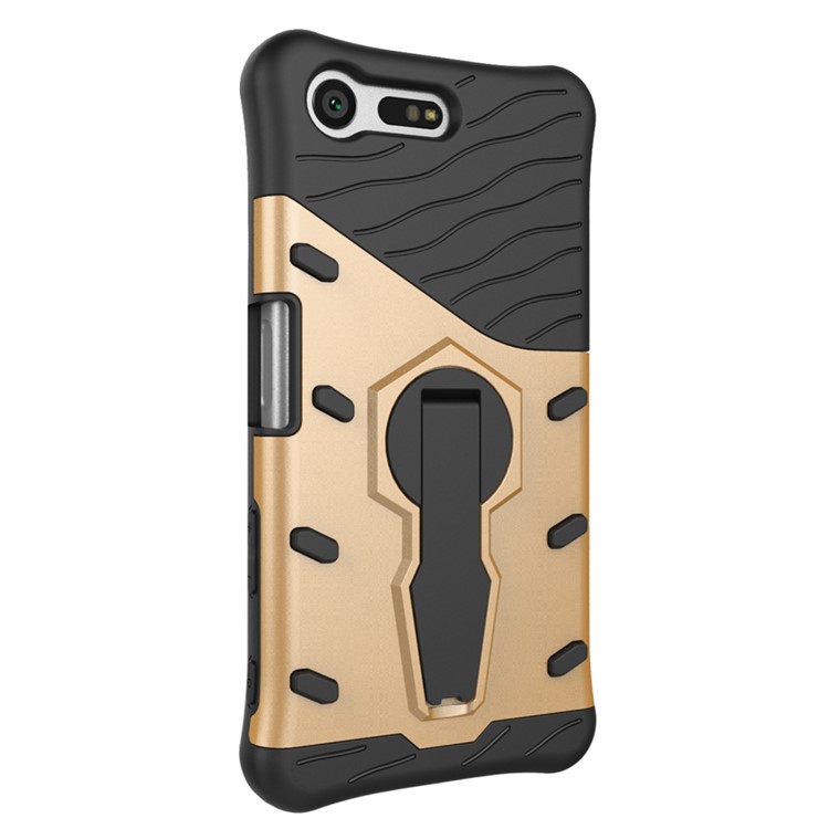 Armor Hybrid PC TPU Kickstand Teléfono Estuche para Sony Xperia X Compact - Oro-4