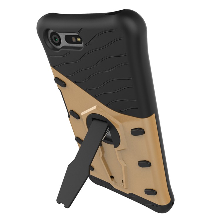 Armor Hybrid PC TPU Kickstand Teléfono Estuche para Sony Xperia X Compact - Oro-5
