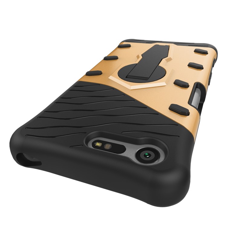 Armor Hybrid PC TPU Kickstand Teléfono Estuche para Sony Xperia X Compact - Oro-8