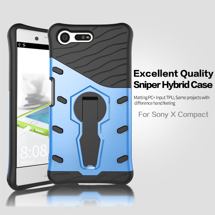 PC híbrido + Tampa de armadura TPU Kickstand para Sony Xperia X Compact - azul-12