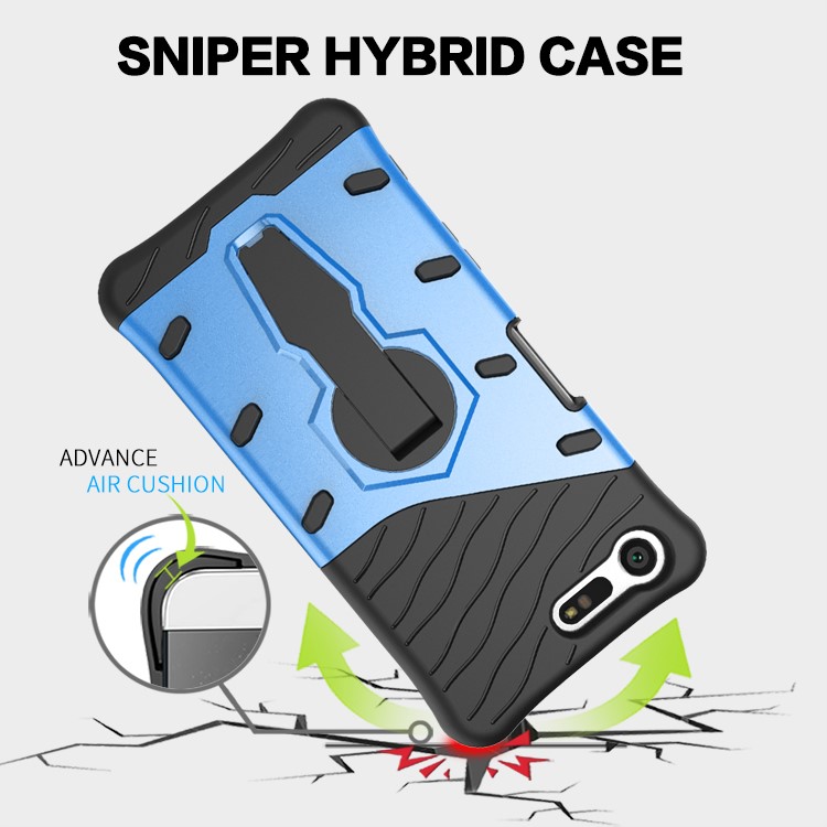 PC híbrido + Tampa de armadura TPU Kickstand para Sony Xperia X Compact - azul-16