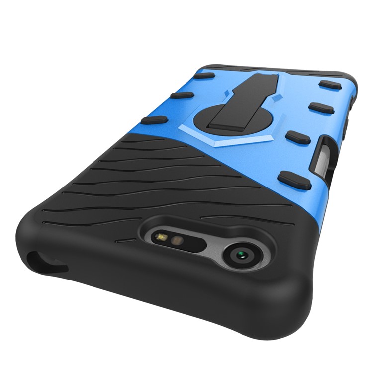 PC híbrido + Tampa de armadura TPU Kickstand para Sony Xperia X Compact - azul-8