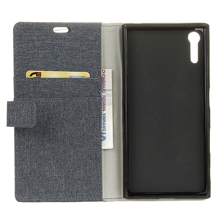 Linen Texture Leather Wallet Case for Sony Xperia XZ - Black-4