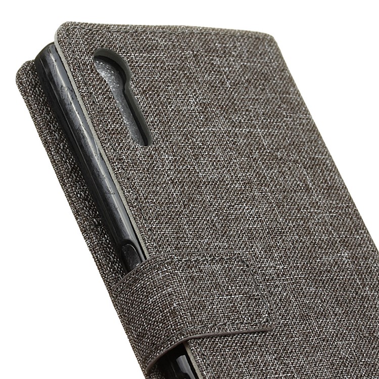 Linen Texture Leather Wallet Cover for Sony Xperia XZ - Grey-3