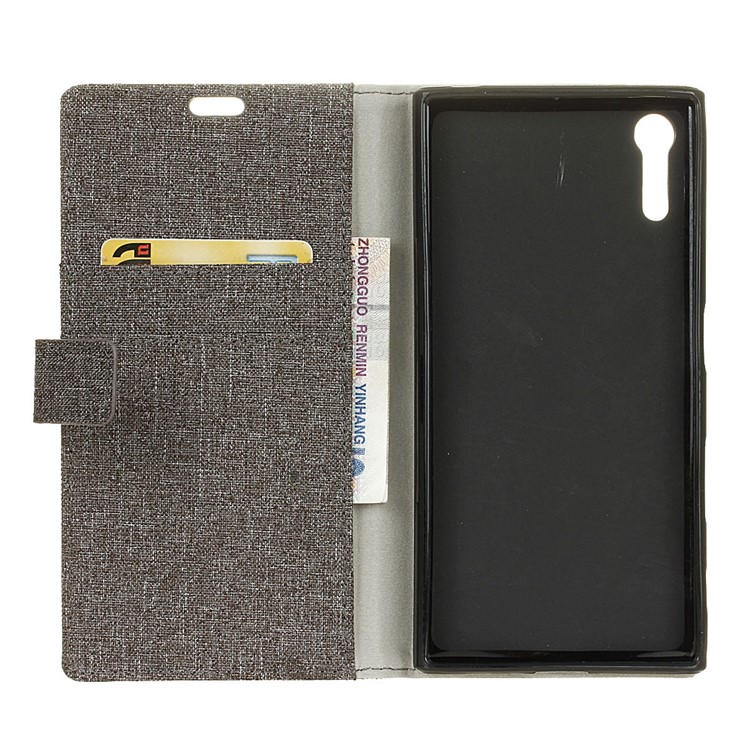 Linen Texture Leather Wallet Cover for Sony Xperia XZ - Grey-4