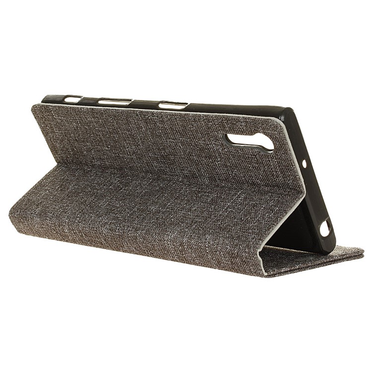 Linen Texture Leather Wallet Cover for Sony Xperia XZ - Grey-6