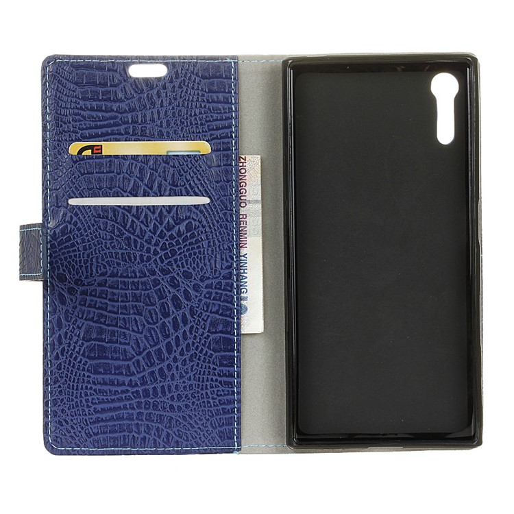 Crocodile Texture PU Leather Wallet Case for Sony Xperia XZs / XZ - Dark Blue-4