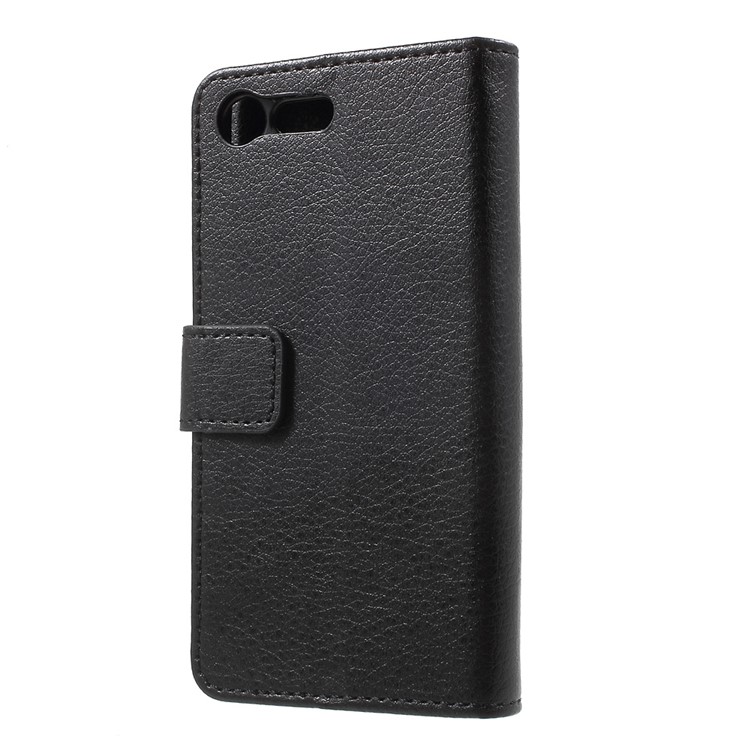Lychee Skin Leather Wallet Case for Sony Xperia X Compact - Black-2