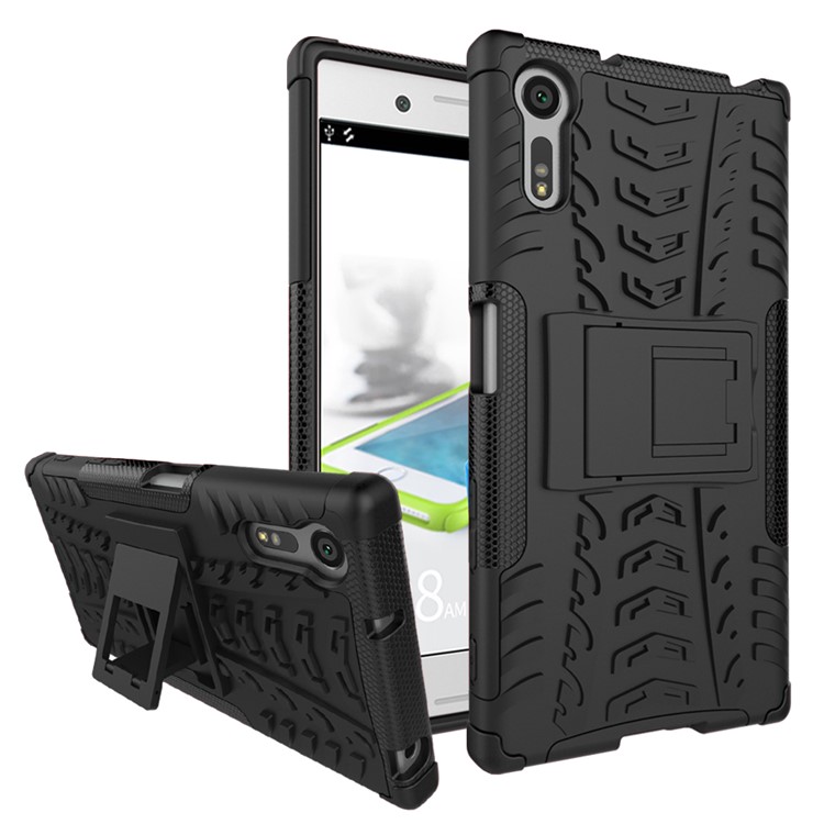 Anti-slip PC + TPU Hybrid Case with Kickstand for Sony Xperia XZ - Black-1