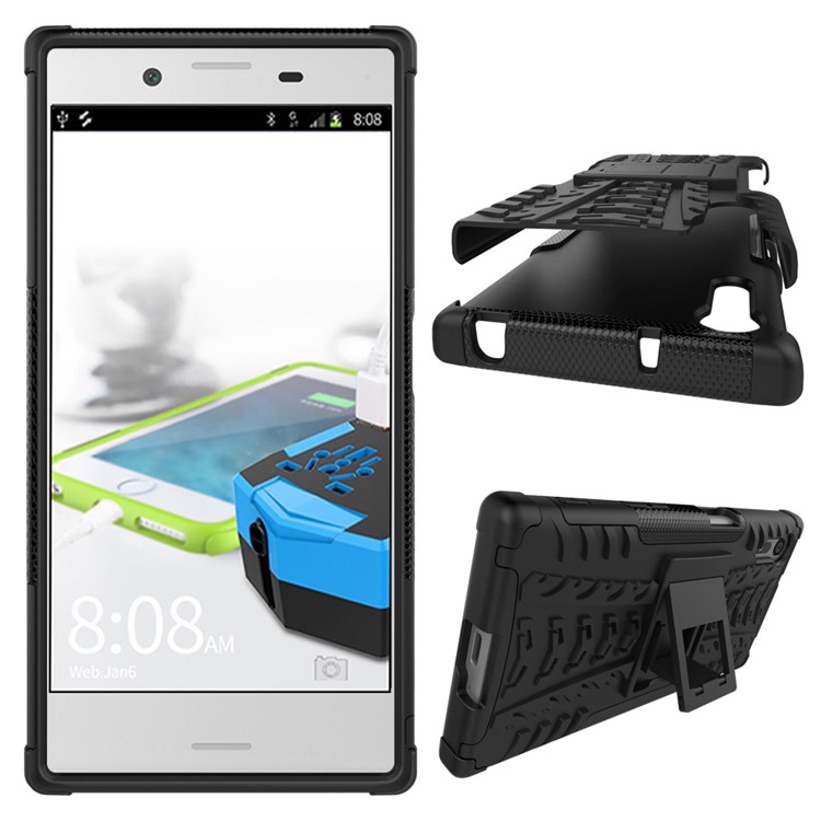 Anti-slip PC + TPU Hybrid Case with Kickstand for Sony Xperia XZ - Black-2