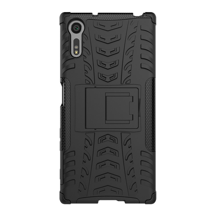 Anti-slip PC + TPU Hybrid Case with Kickstand for Sony Xperia XZ - Black-4