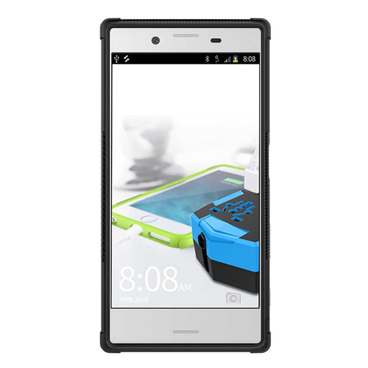 Anti-slip PC + TPU Hybrid Case with Kickstand for Sony Xperia XZ - Black-5