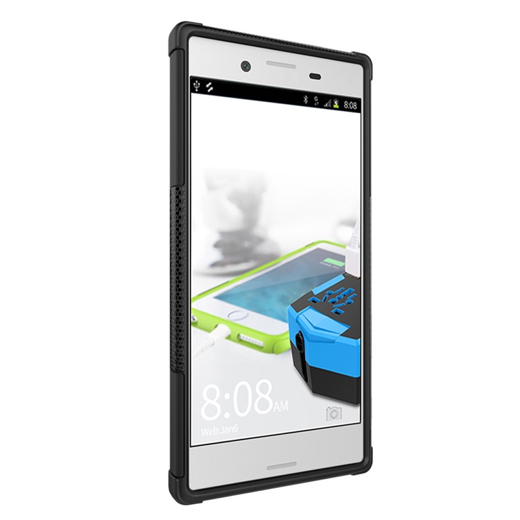 Anti-slip PC + TPU Hybrid Case with Kickstand for Sony Xperia XZ - Black-8