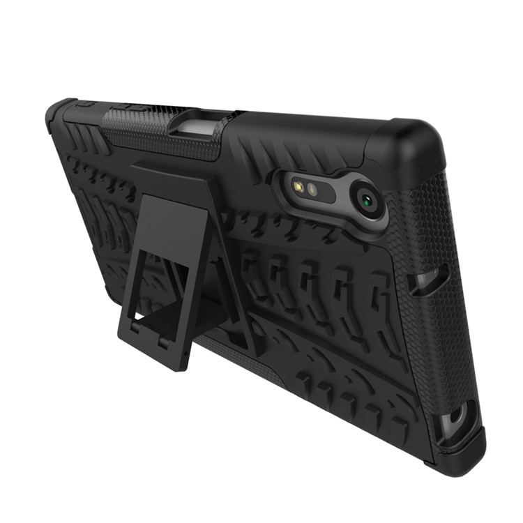 Anti-slip PC + TPU Hybrid Case with Kickstand for Sony Xperia XZ - Black-9