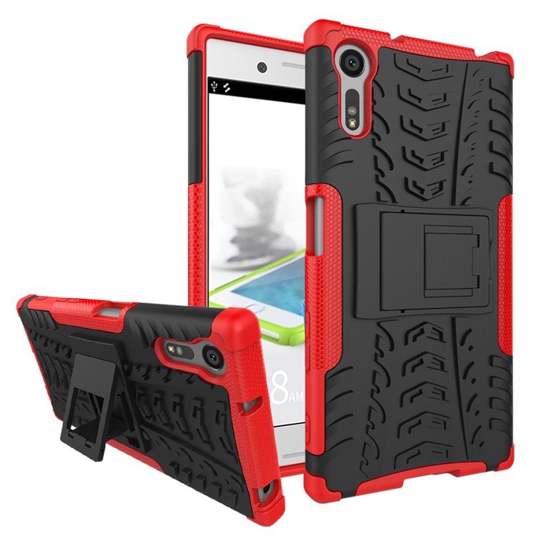 Anti-slip PC + TPU Hybrid Case Cover with Kickstand for Sony Xperia XZs / XZ - Red-1