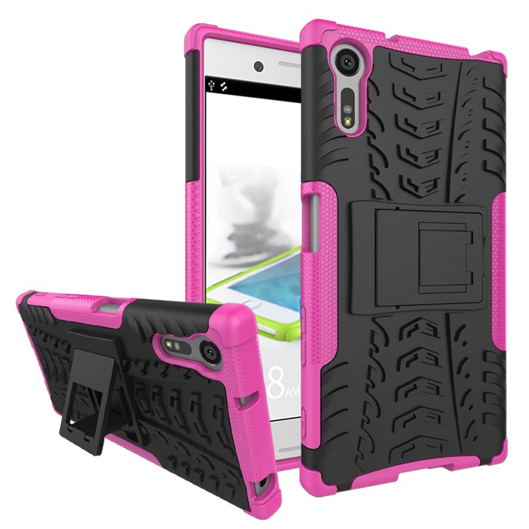 Anti-slip PC + TPU Combo Case with Kickstand for Sony Xperia XZs / XZ - Rose-1