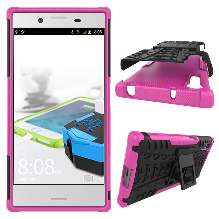 Anti-slip PC + TPU Combo Case with Kickstand for Sony Xperia XZs / XZ - Rose-2