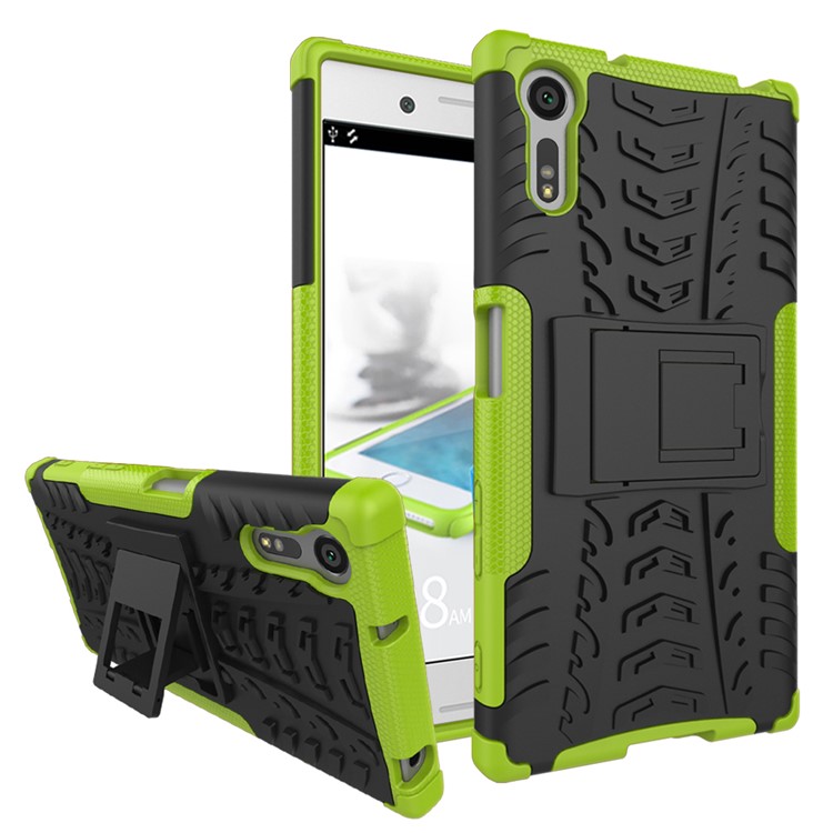 Anti-slip PC + TPU Hybrid Cover with Kickstand for Sony Xperia XZs / XZ - Green-1