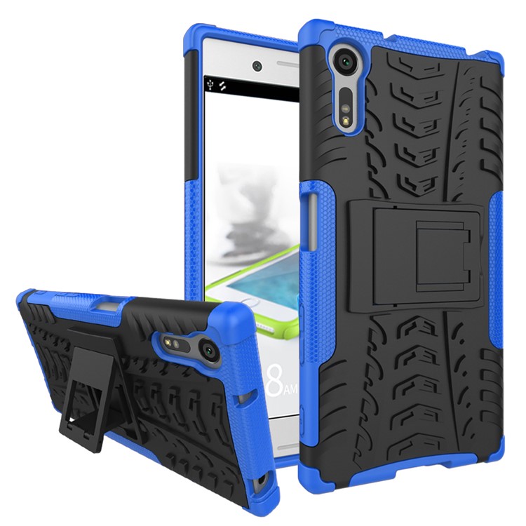 Anti-slip PC + TPU Hybrid Case Shell with Kickstand for Sony Xperia XZs / XZ - Blue-1