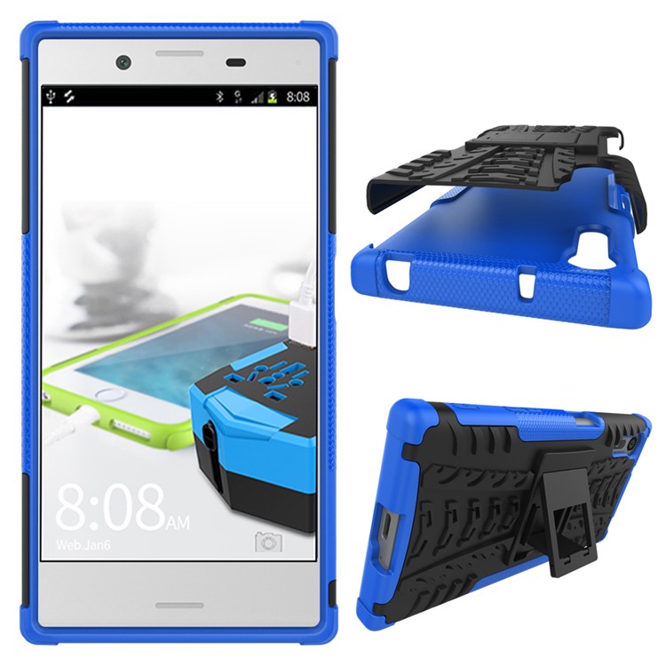 Anti-slip PC + TPU Hybrid Case Shell with Kickstand for Sony Xperia XZs / XZ - Blue-2