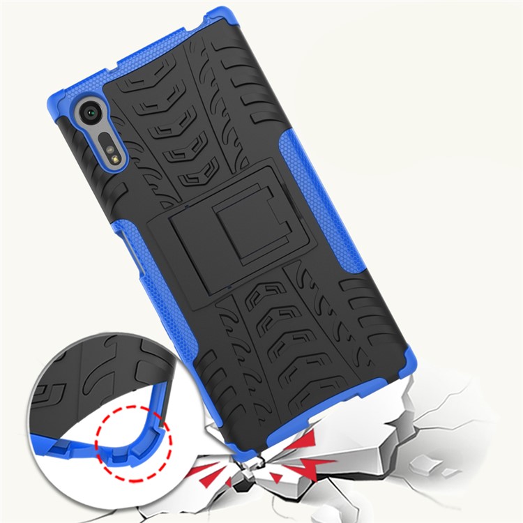 Anti-slip PC + TPU Hybrid Case Shell with Kickstand for Sony Xperia XZs / XZ - Blue-3