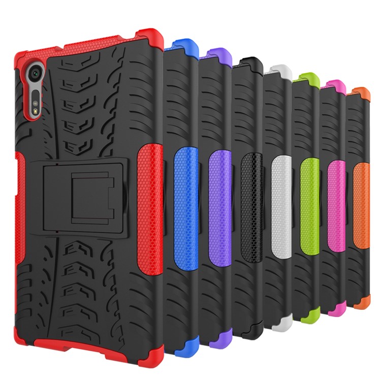 Anti-slip PC + TPU Hybrid Case Shell with Kickstand for Sony Xperia XZs / XZ - Blue-5