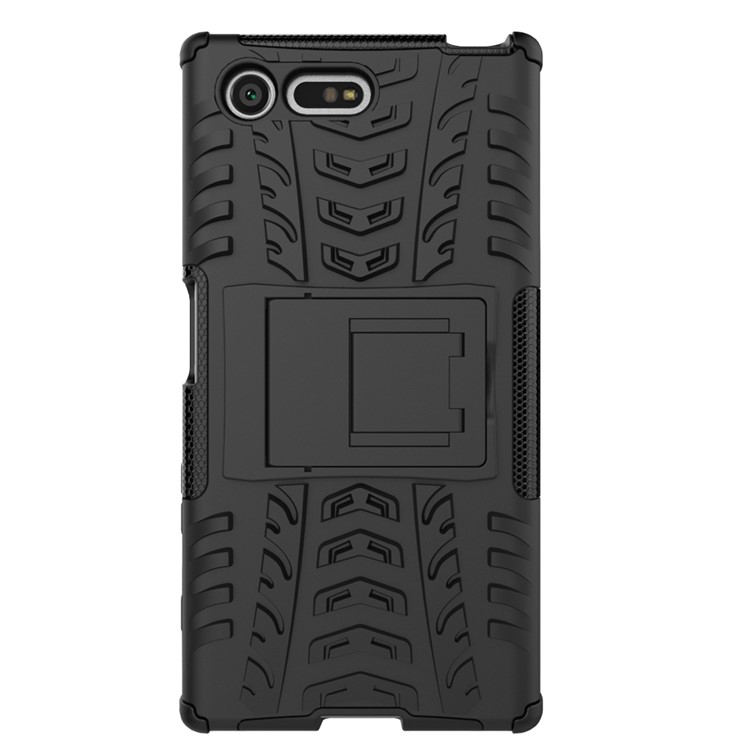 contre-oubli PC + Étui hybride TPU avec Kickstand pour Sony Xperia X Compact - Noir-10