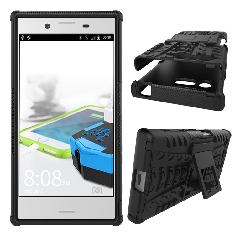 contre-oubli PC + Étui hybride TPU avec Kickstand pour Sony Xperia X Compact - Noir-2