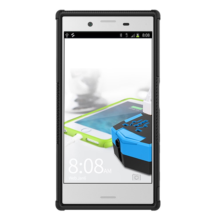 contre-oubli PC + Étui hybride TPU avec Kickstand pour Sony Xperia X Compact - Noir-3