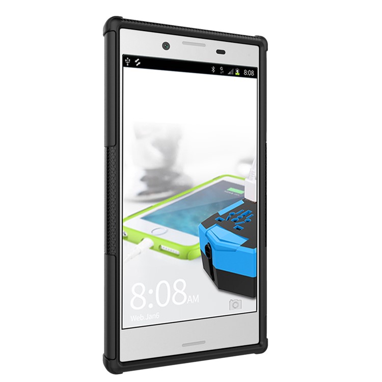 contre-oubli PC + Étui hybride TPU avec Kickstand pour Sony Xperia X Compact - Noir-4
