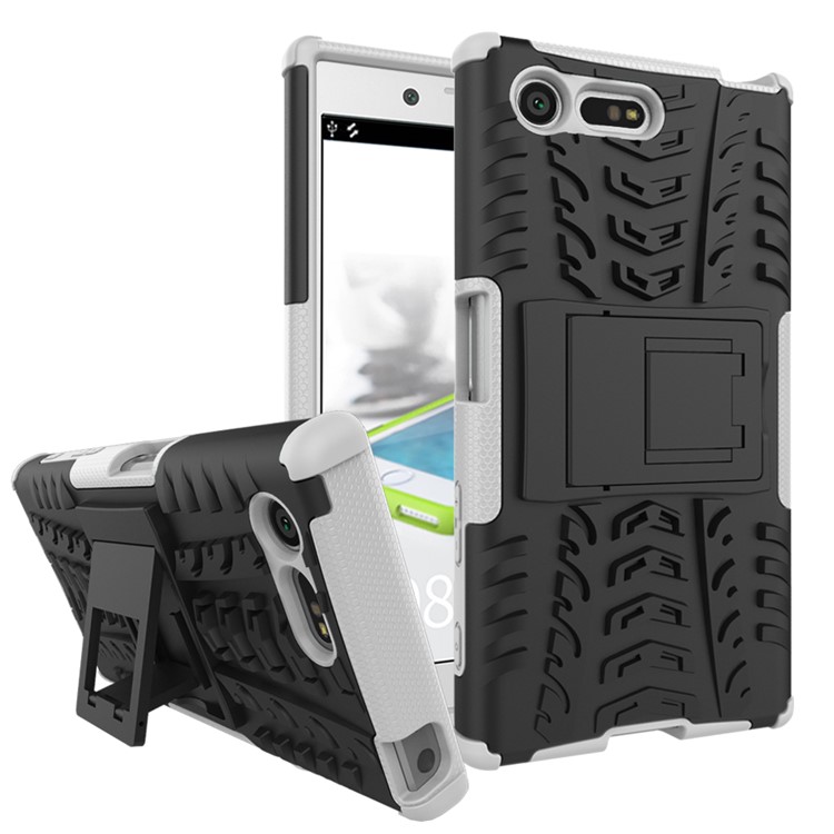 Anti-slip PC + TPU Hybrid Shell with Kickstand for Sony Xperia X Compact - White-1
